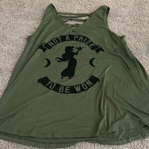 Olive Green PRINCESS JASMINE DISNEY Graphic Tank Top - 'Not a Prize to Be Won'